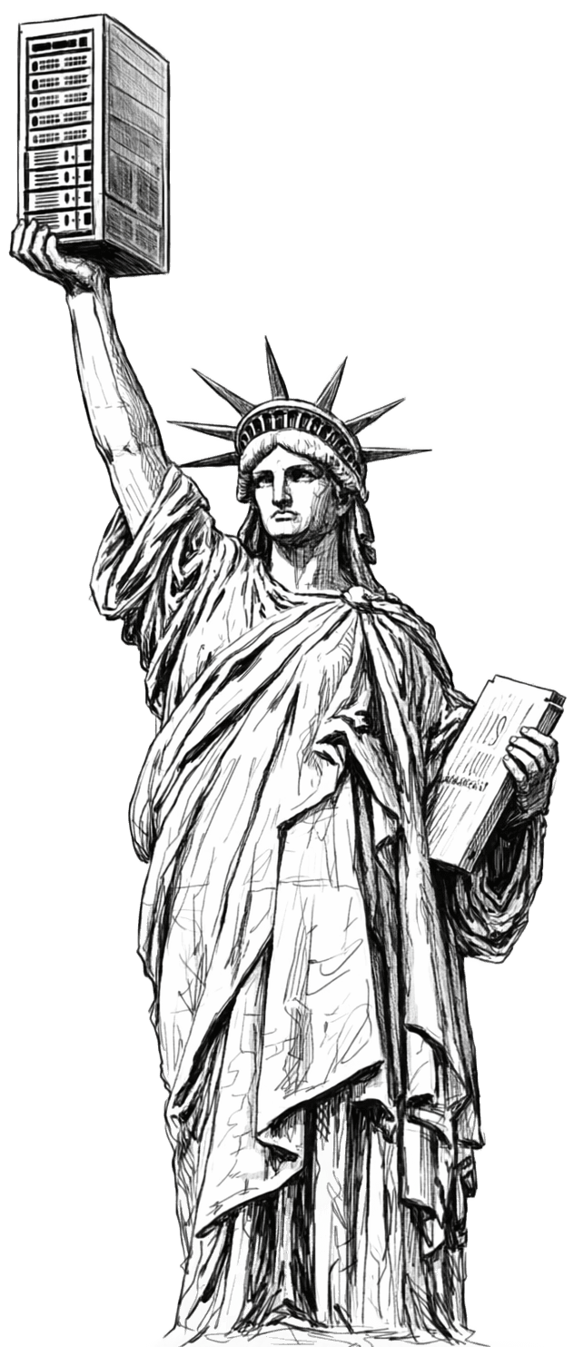 Statue of Liberty holding servers - American Cloud